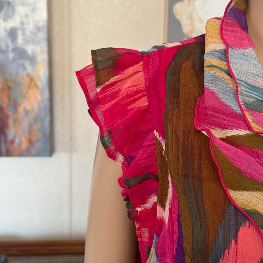 Colorful Ruffled Women's Blouse - Picture 4 of 16